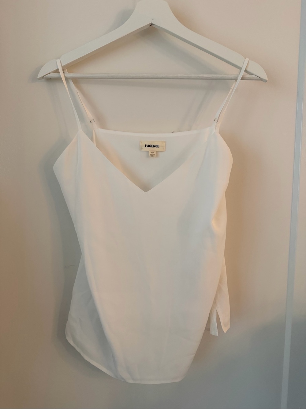 L'AGENCE White 100% Silk V-Neck Cami Tank XS Luxury Basic